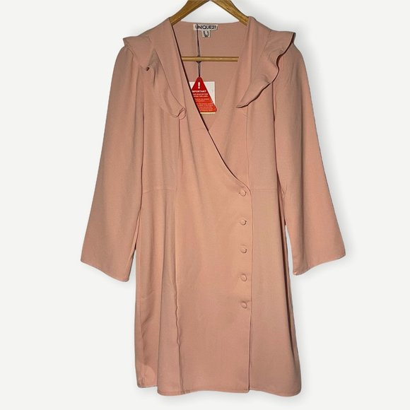 Unique21 Dresses & Skirts - 3/15 Unique21 Dress Women's Size 6 Light Pink Button V Neck Long Sleeve